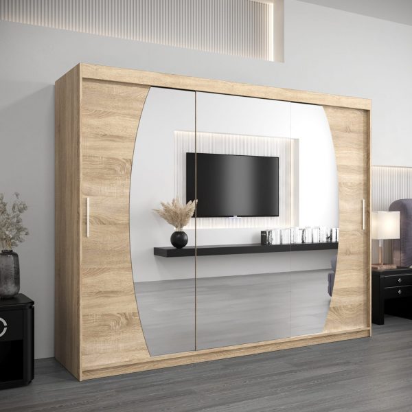 Szafa ELIPSO 250 cm korpus w kolorze dąb sonoma fronty dąb sonoma z lustrem