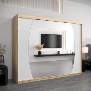 Szafa ELIPSO 250 cm korpus w kolorze dąb sonoma fronty białe z lustrem