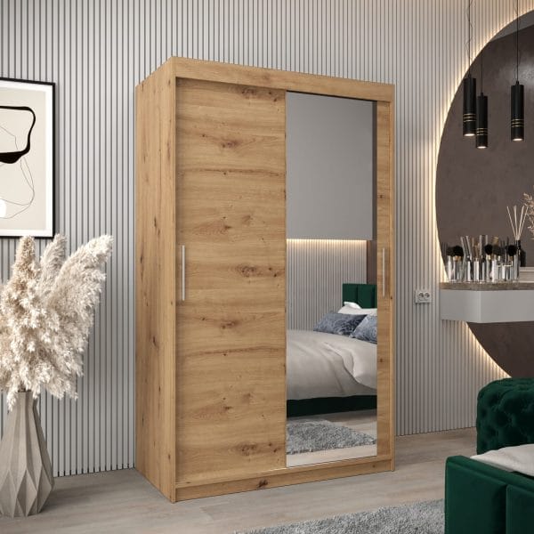 Szafa TOKIO 2 120, korpus w kolorze dąb artisan, fronty dąb artisan z lustrem