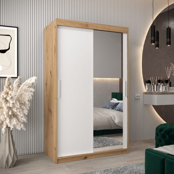 Szafa TOKIO 2 120, korpus w kolorze dąb artisan, fronty białe z lustrem