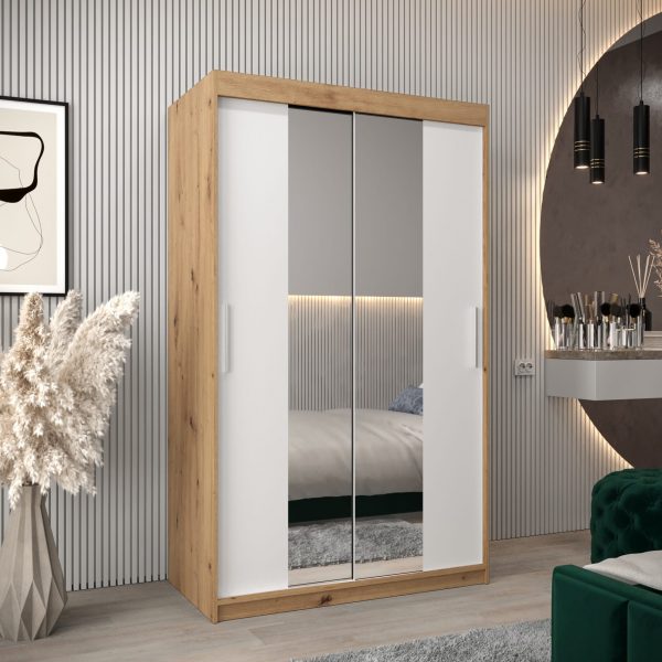 Szafa TOKIO 1 120, korpus w kolorze dąb artisan, fronty białe z lustrem