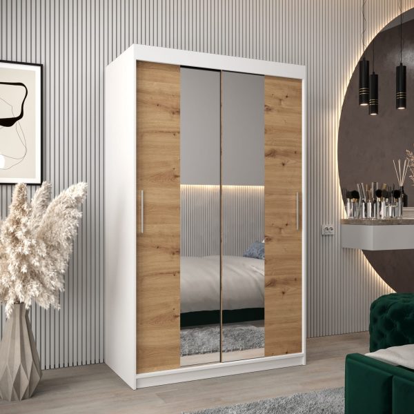 Szafa TOKIO 1 120, korpus w kolorze białym, fronty dąb artisan z lustrem