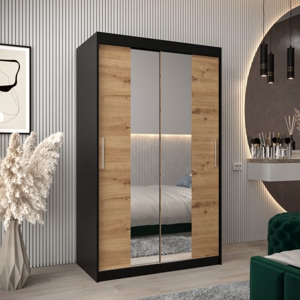 Szafa TOKIO 1 120, korpus w kolorze czarnym, fronty dąb artisan z lustrem