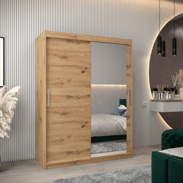 Szafa TOKIO 2 150, korpus w kolorze dąb artisan, fronty dąb artisan z lustrem