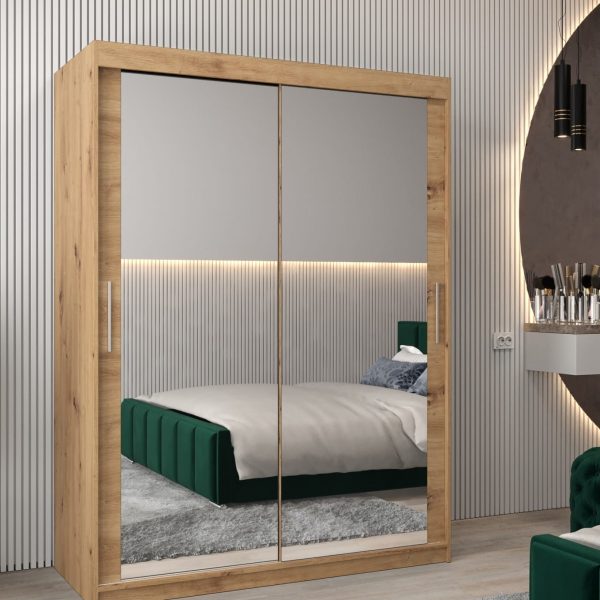 Szafa TOKIO 3 150, korpus w kolorze dąb artisan, fronty dąb artisan z lustrem