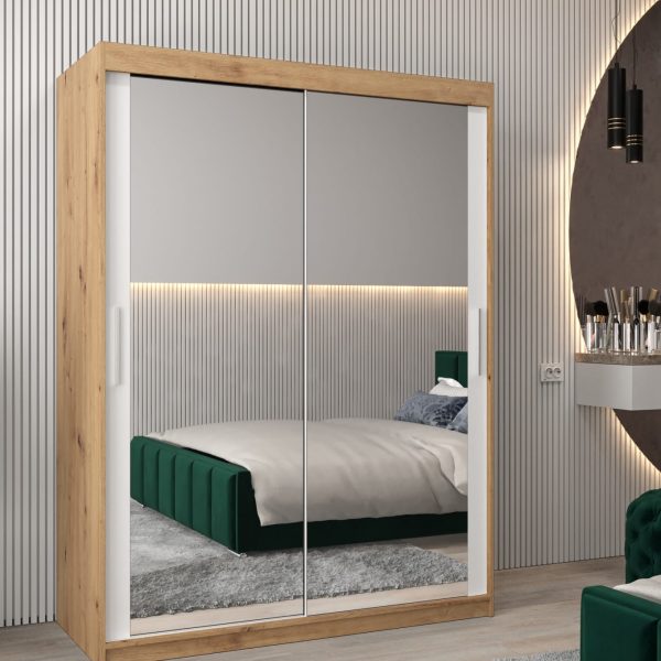 Szafa TOKIO 3 150, korpus w kolorze dąb artisan, fronty białe z lustrem
