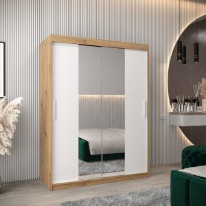 Szafa TOKIO 1 150, korpus w kolorze dąb artisan, fronty białe z lustrem