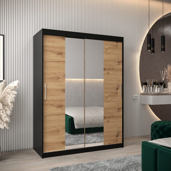 Szafa TOKIO 1 150, korpus w kolorze czarnym, fronty dąb artisan z lustrem