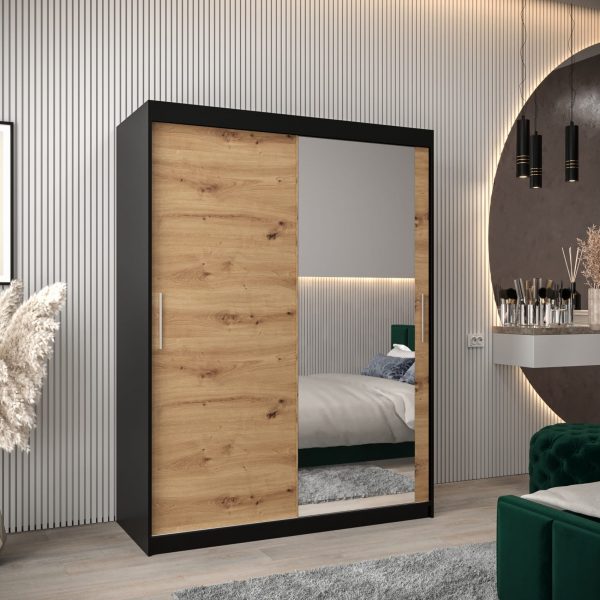 Szafa TOKIO 2 150, korpus w kolorze czarnym, fronty dąb artisan z lustrem