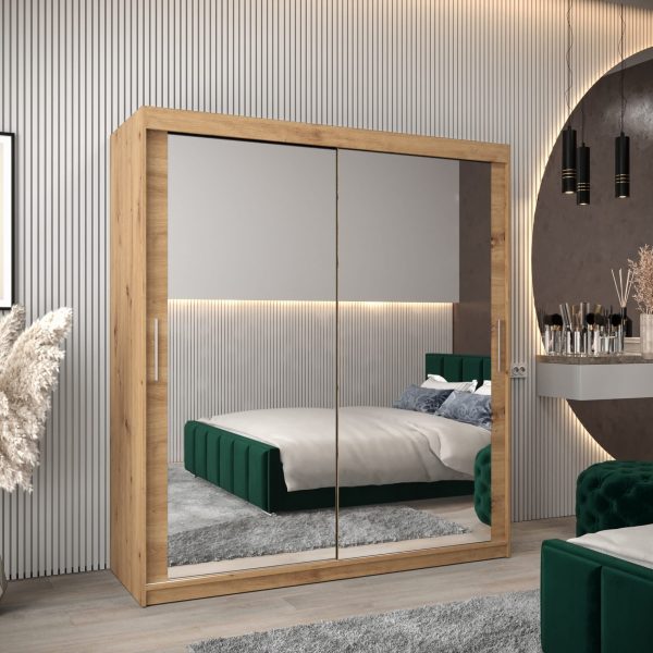 Szafa TOKIO 3 180, korpus w kolorze dąb artisan, fronty dąb artisan z lustrem