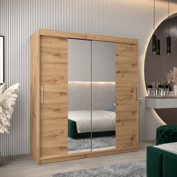 Szafa TOKIO 1 180, korpus w kolorze dąb artisan, fronty dąb artisan z lustrem