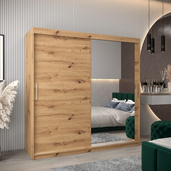 Szafa TOKIO 2 200, korpus w kolorze dąb artisan, fronty dąb artisan z lustrem