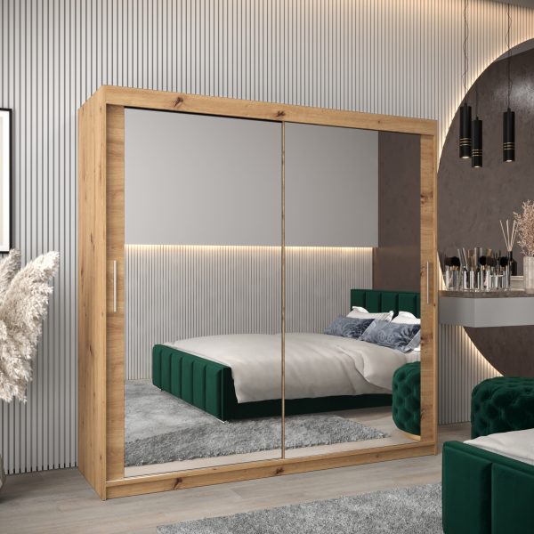 Szafa TOKIO 3 200, korpus w kolorze dąb artisan, fronty dąb artisan z lustrem