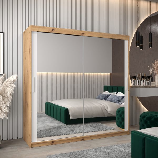 Szafa TOKIO 3 200, korpus w kolorze dąb artisan, fronty białe z lustrem