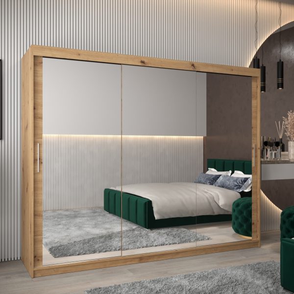 Szafa TOKIO 3 250, korpus w kolorze dąb artisan, fronty dąb artisan z lustrem