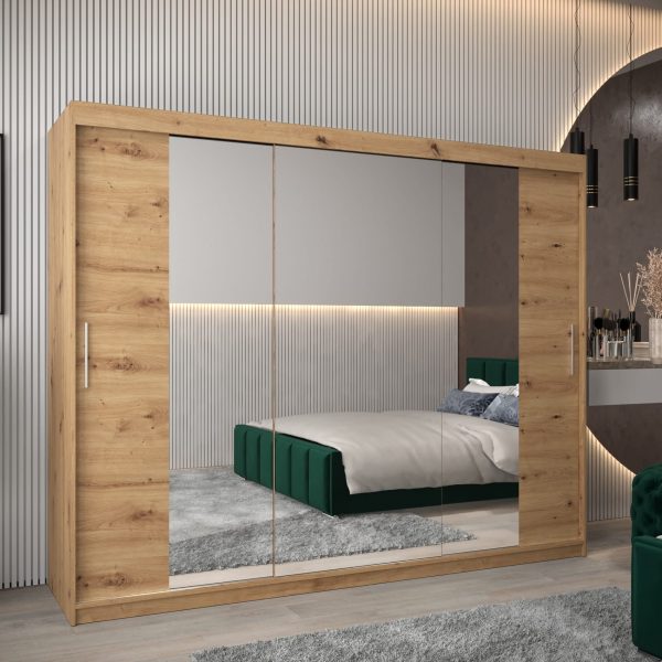 Szafa TOKIO 2 250, korpus w kolorze dąb artisan, fronty dąb artisan z lustrem