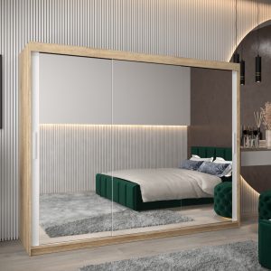 Szafa TOKIO 3 250, korpus w kolorze dąb sonoma, fronty białe z lustrem