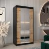 Szafa PURMER 1 100, korpus w kolorze czarnym, fronty dąb artisan ze srebną listwą i lustrem