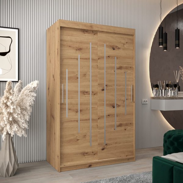 Szafa PURMER 120, korpus w kolorze dąb artisan, fronty dąb artisan ze srebną listwą
