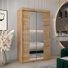 Szafa PURMER 1 120, korpus w kolorze dąb artisan, fronty dąb artisan ze srebną listwą i lustrem