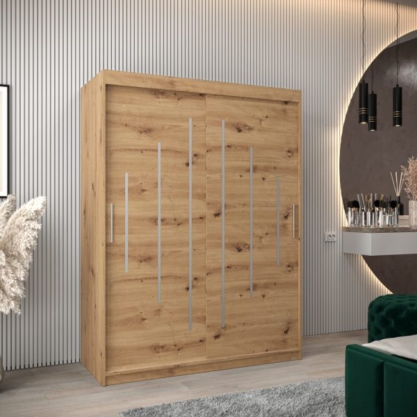 Szafa PURMER 150, korpus w kolorze dąb artisan, fronty dąb artisan ze srebną listwą