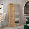 Szafa PURMER 2 100, korpus w kolorze dąb artisan, fronty dąb artisan ze srebną listwą i lustrem