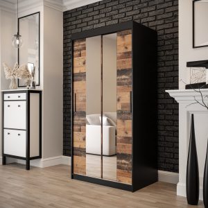 Szafa Lotte T 1 100, korpus czarny mat, fronty old style z lustrem