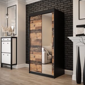 Szafa Lotte T 2 100, korpus czarny mat, fronty old style z lustrem