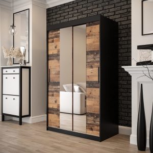 Szafa Lotte T 1 120, korpus czarny mat, fronty old style z lustrem
