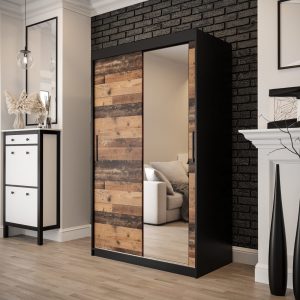 Szafa Lotte T2 120, korpus czarny mat, fronty old style z lustrem