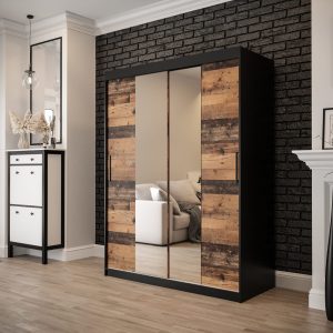 Szafa Lotte T 1 150, korpus czarny mat, fronty old style z lustrem