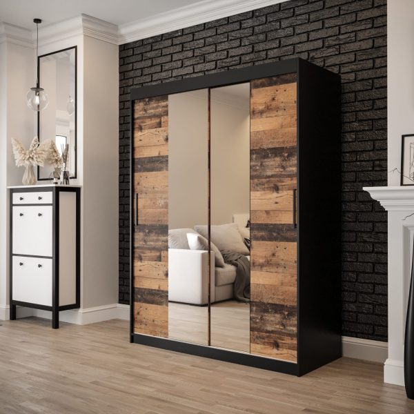 Szafa Lotte T 1 150, korpus czarny mat, fronty old style z lustrem