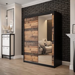 Szafa Lotte T 2 150, korpus czarny mat, fronty old style z lustrem