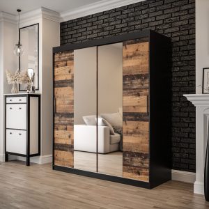 Szafa Lotte T 1 180, korpus czarny mat, fronty old style z lustrem