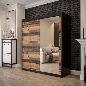 Szafa Lotte T 2 180, korpus czarny mat, fronty old style z lustrem