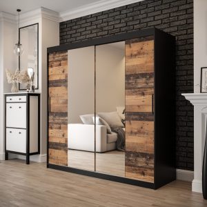 Szafa Lotte T 1 200, korpus czarny mat, fronty old style z lustrem