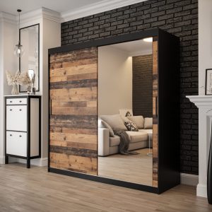 Szafa Lotte T 2 200, korpus czarny mat, fronty old style z lustrem