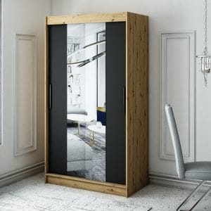 Szafa LIAM T1 120 z korpusem w kolorze dąb artisan ,front czarny mat z lustrem