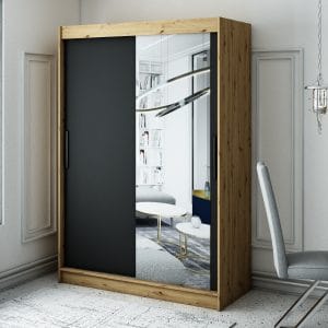 Szafa LIAM T2 150 z korpusem w kolorze dąb artisan ,front czarny mat z lustrem