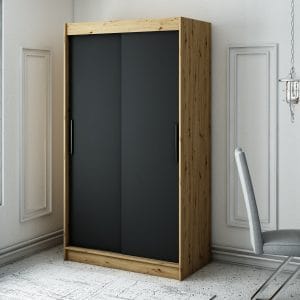 Szafa LIAM T 120 z korpusem w kolorze dąb artisan ,front czarny mat
