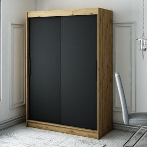 Szafa LIAM T 150 z korpusem w kolorze dąb artisan ,front czarny mat