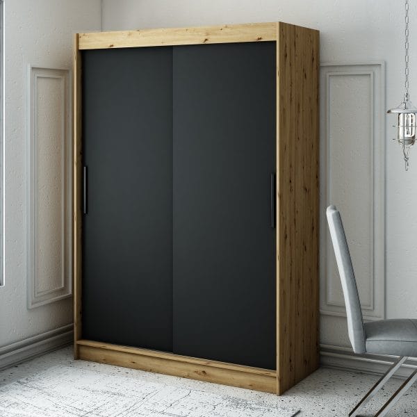 Szafa LIAM T 150 z korpusem w kolorze dąb artisan ,front czarny mat