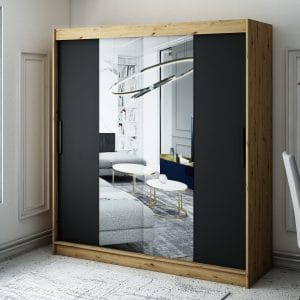 Szafa LIAM T1 200 z korpusem w kolorze dąb artisan ,front czarny mat z lustrem