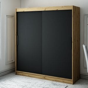 Szafa LIAM T 200 z korpusem w kolorze dąb artisan ,front czarny mat