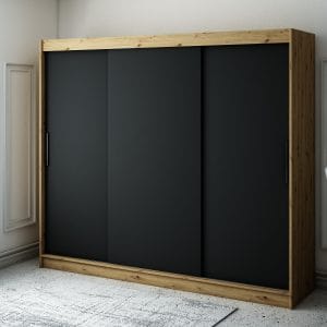 Szafa LIAM 250 z korpusem w kolorze dąb artisan ,front czarny mat
