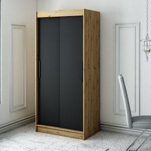Szafa LIAM T 100 z korpusem w kolorze dąb artisan ,front czarny mat