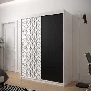 Szafa TONNY 150 korpus biały, fronty w kolorze czarny mat, plaster miodu biały