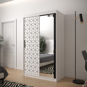 Szafa TONNY 2 120 korpus biały, fronty w kolorze plaster miodu biały z lustrem