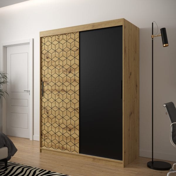 Szafa TONNY 150 korpus dąb artisan, fronty w kolorze czarny mat, plaster miodu dąb artisan