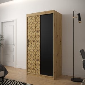 Szafa TONNY 100 korpus dąb artisan, fronty w kolorze czarny mat, plaster miodu dąb artisan